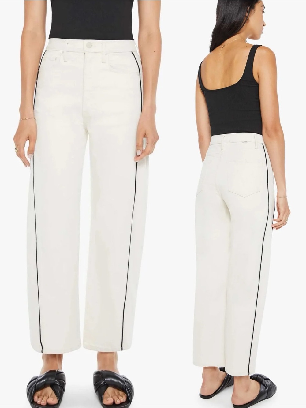 MOTHER SUPERIOR Jeans Half Piped Ankle Act Natural Cream Black Piping Size 26 - Picture 14 of 14